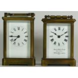 Two mid 20th century brass carriage clocks, having 8 day movements. (2)