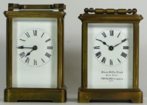Two mid 20th century brass carriage clocks, having 8 day movements. (2)