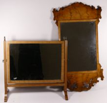 A Victorian burr walnut wall mirror, together with a mahogany swivel dressing table mirror. (2)