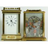 A French brass 8 day carriage clock, together with a Swiss brass carriage clock having a quartz