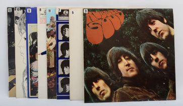 The Beatles; vinyl 33rpm LP records, to include Help, Rubber Soul, Sgt Peppers Lonely Hearts Club