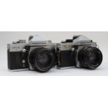 A Praktica TL3 35mm film camera, with a Helios-44M 58mm f2 lens, together with a with a Praktica