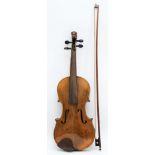 An early 20th century German violin, with two piece back, inlaid with boxwood and lion head, cased.