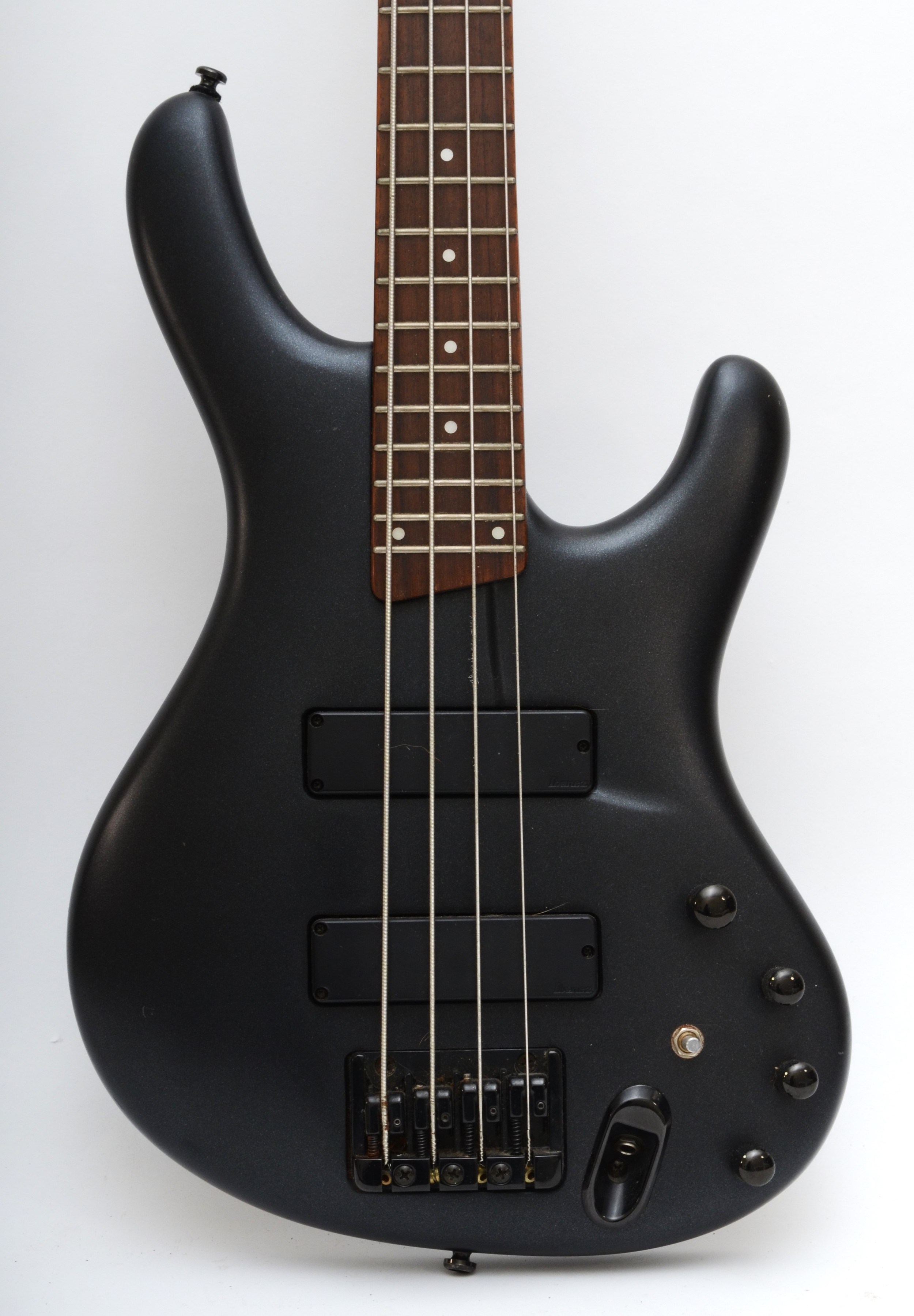 A Ibanez Ergodyne bass guitar, twin Ibanez pickups, black colourway, matt finish, 27inch neck length - Image 2 of 4