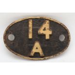 A '14 A Cricklewood (London) B.R(M)' cast-iron shed-plate.