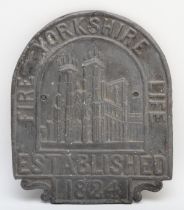 A fire insurance lead wall plaque, 'Fire Yorkshire Life Established 1824' 29x24.5cm.