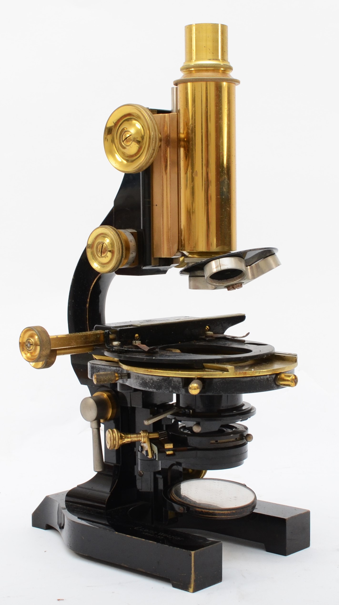A W. Watson & Son microscope, E. Leitz Wetzler No 86735, brass, with five optics, slides, manual ( - Image 2 of 3