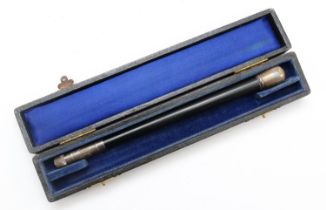 A George V silver and ebony baton handle, London 1931, cased, 22cm