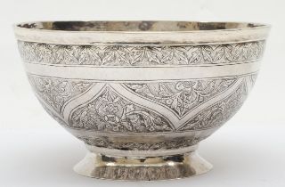 A 19th century Persian silver bowl, with floral chased decoration, 15cm, 260gm