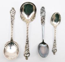 A Scandinavian set of silver spoons, Mylius Norway 830S, with scrolled terminals, 137gm.