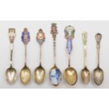 Seven silver and enamel souvenir spoons, including Rhodesia, 94gm.