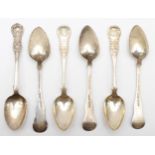 A Scottish William IV set of five single struck Kings pattern variant tea spoons, Glasgow 1833,