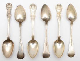 A Scottish William IV set of five single struck Kings pattern variant tea spoons, Glasgow 1833,