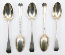 A George III silver set of five tea spoons spoons, bottom marked, 76gm.