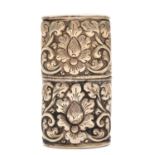 A silver cased petrol lighter, unmarked, with embossed floral decoration, 6 x 3.5 x 2cm.