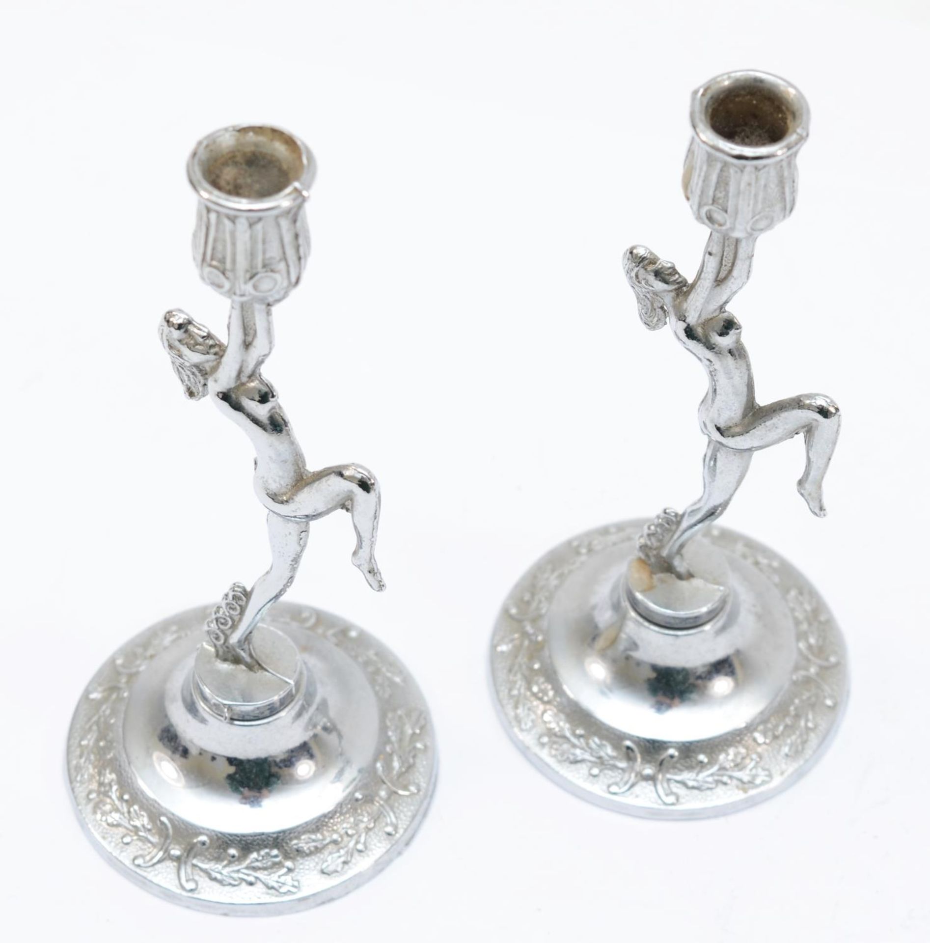 A pair of silver plated candle sticks in the Art Deco style, 11.5 x 5cm. - Image 3 of 3