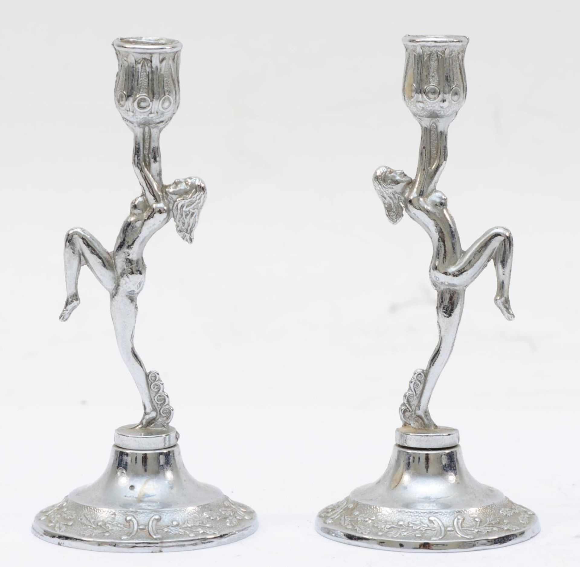 A pair of silver plated candle sticks in the Art Deco style, 11.5 x 5cm. - Image 2 of 3