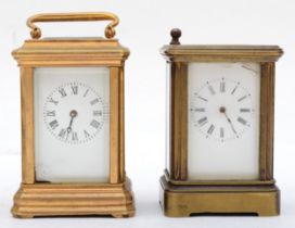 Two small brass cased carriage clocks, 7cm, spares or repairs .