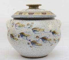 Andrew Hague Askrigg Pottery, a large twin handled lidded jar, stamped to base, 33 x 32 cm.