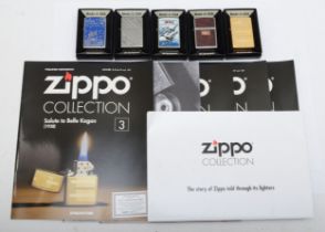 Five Zippo cigarette lighters, boxed as new condition.