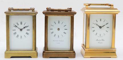 Three brass cased 8 day mantel clocks, spare or repairs.