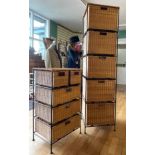 A five drawer wicker storage unit, together with a smaller four height example (2)