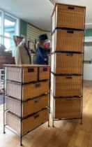 A five drawer wicker storage unit, together with a smaller four height example (2)