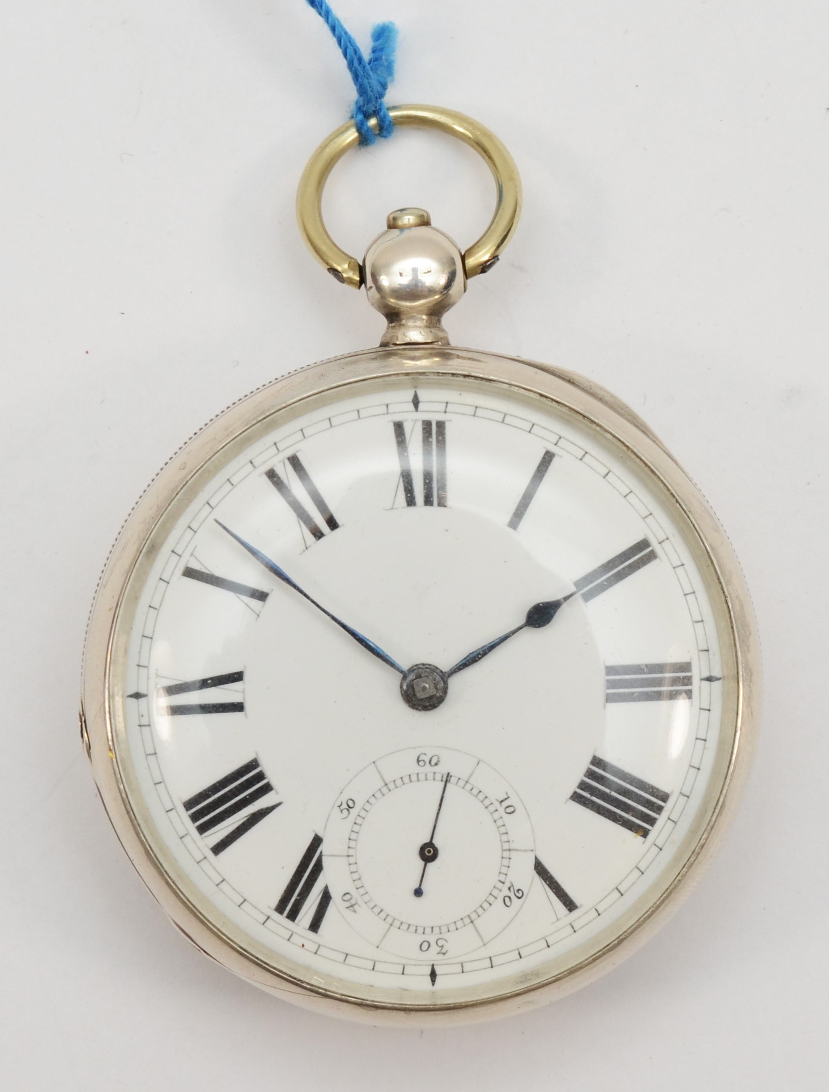 A silver Waltham key wound pocket watch, Birmingham 1883, diameter 5cm, with a red leather traveling - Image 3 of 4