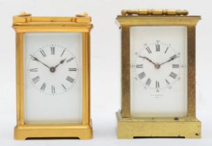 Two brass cased 8 day carriage clocks.