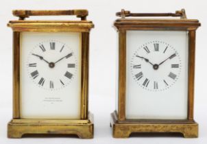 Two brass cased 8 day carriage clocks.