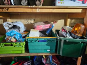 A shelf of garage tools.