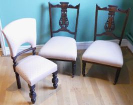 A pair of Edwardian inlaid mahogany bedroom chairs, together with a Victorian children's chair,