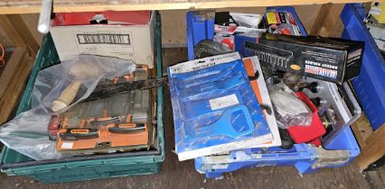 A shelf of tools, many unused.