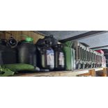 8 x 5 gallon jerry cans (2 ex W.D.) and various plastic cans.