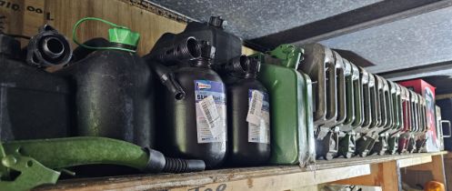 8 x 5 gallon jerry cans (2 ex W.D.) and various plastic cans.
