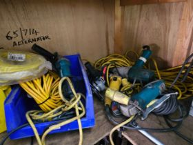 A collection of 110volt equipment and tools including Makita and DeWalt, untested and unwarrented.