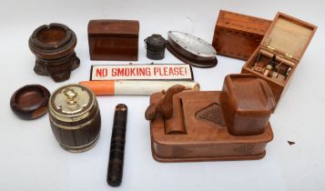 A collection of smokerama items, to include cigar/cigarette boxes, dispensers, ashtrays and a