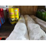 Various cans of wax oil rust proofing and 3 rolls of seat covers.