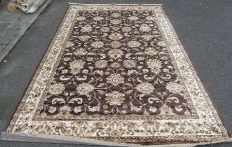 An Antigua art silk brown and cream ground floral carpet, 280 x 420cm, ex stock.