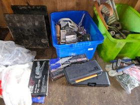 A shelf of tools, many unused.