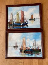 A pair of oil on canvas paintings, depicting nautical scenes, indistinctly signed (2) 55x40 cm