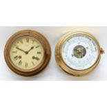 A Rapport brass cased ships clock, 16cm and a Lchats barometer.