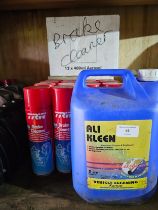 Various aerosol cans of brake cleaner and other cleaners.