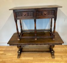 An early 20th century oak side table, 106 x 77 x 45, together with an oak occasional table.
