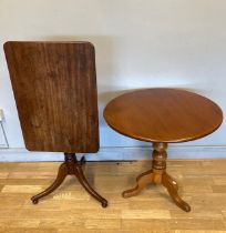 Two Edwardian mahogany tilt top tables, one circular form, one rectangular.