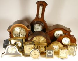 A collection of mid 20th century and later clocks, to include mantel clocks, carriage clocks, desk