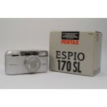 A Pentax Espio 170SL 25mm film camera, with soft carry case and manuals, in original box, working,