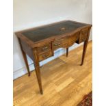 An Edwardian inlaid rosewood veneer leather topped writing desk, 72 x 91 x 49 cm.