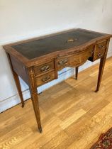 An Edwardian inlaid rosewood veneer leather topped writing desk, 72 x 91 x 49 cm.