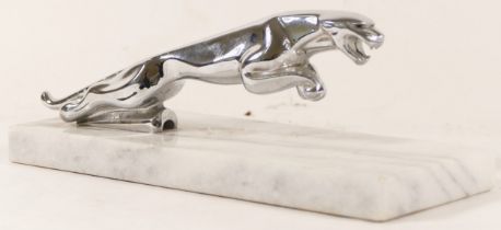 A chrome Jaguar leaping cat, 19.5cm, later mounted on an onyx base